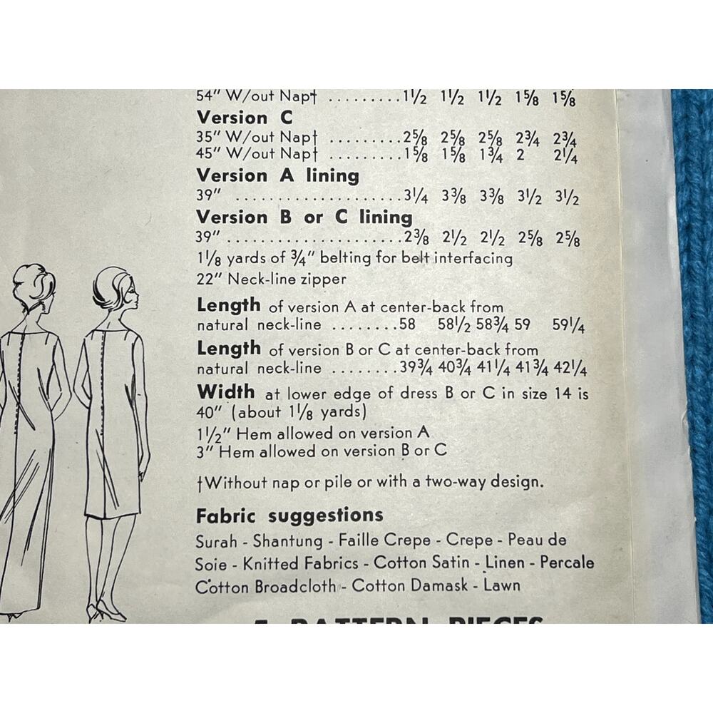 Vogue Pattern 5727 dress bodycon cowl neck 1960s sz 14 bust 34 - Picture 5 of 7